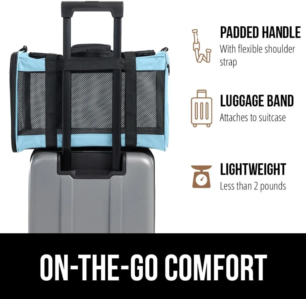 GORILLA GRIP Cat Carrier Travel Bag Up to 15 Lbs, Soft Collapsible Dog Carriers, Kennel for Small Animals, Top and Side Entry Breathable Mesh, Grip Feet Underside, Cozy Washable Waterproof Pad, Blue