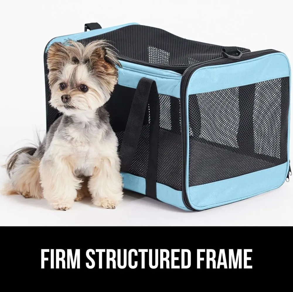 GORILLA GRIP Cat Carrier Travel Bag Up to 15 Lbs, Soft Collapsible Dog Carriers, Kennel for Small Animals, Top and Side Entry Breathable Mesh, Grip Feet Underside, Cozy Washable Waterproof Pad, Blue