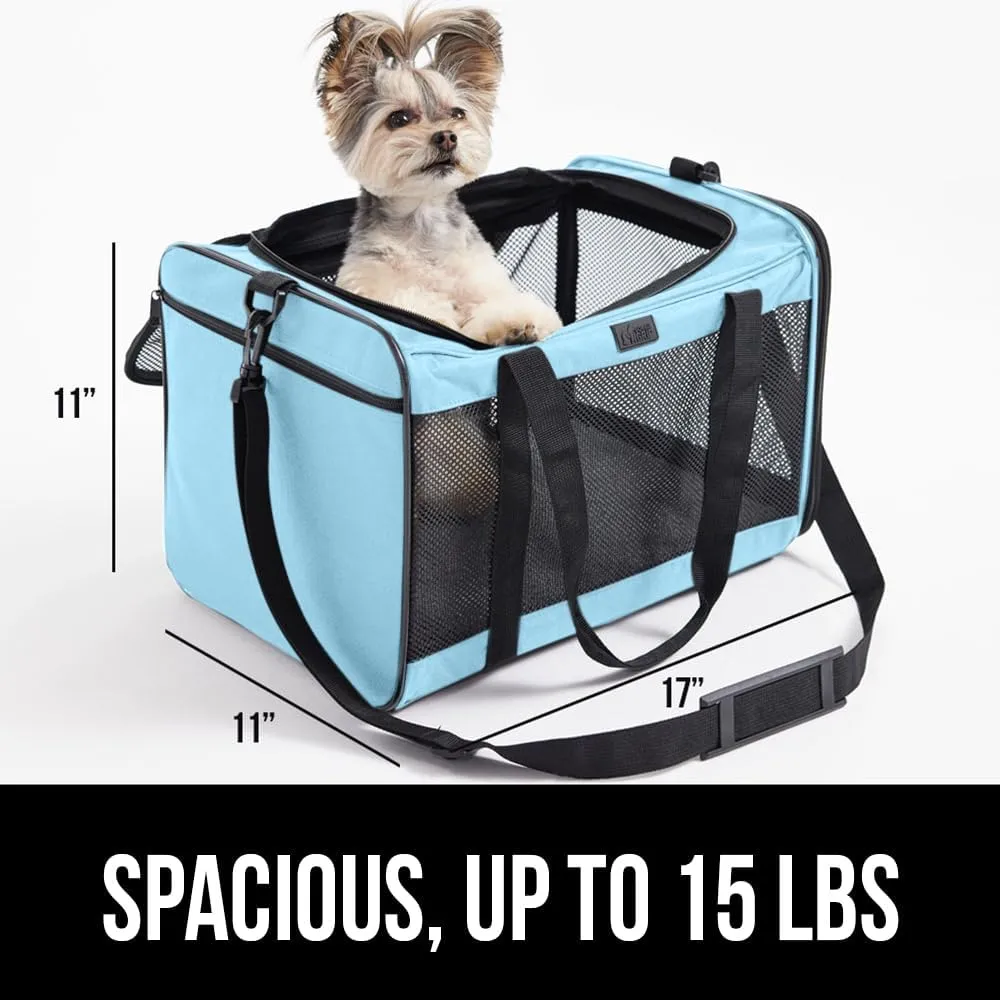GORILLA GRIP Cat Carrier Travel Bag Up to 15 Lbs, Soft Collapsible Dog Carriers, Kennel for Small Animals, Top and Side Entry Breathable Mesh, Grip Feet Underside, Cozy Washable Waterproof Pad, Blue