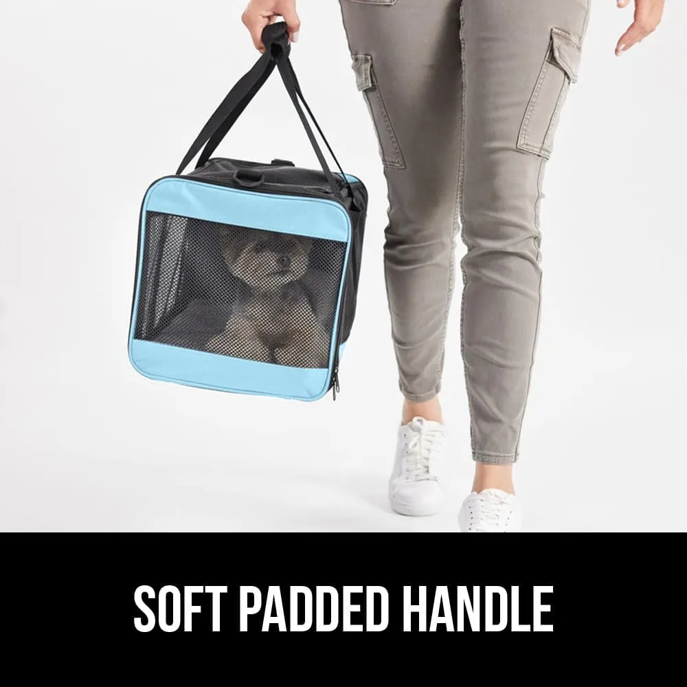 GORILLA GRIP Cat Carrier Travel Bag Up to 15 Lbs, Soft Collapsible Dog Carriers, Kennel for Small Animals, Top and Side Entry Breathable Mesh, Grip Feet Underside, Cozy Washable Waterproof Pad, Blue