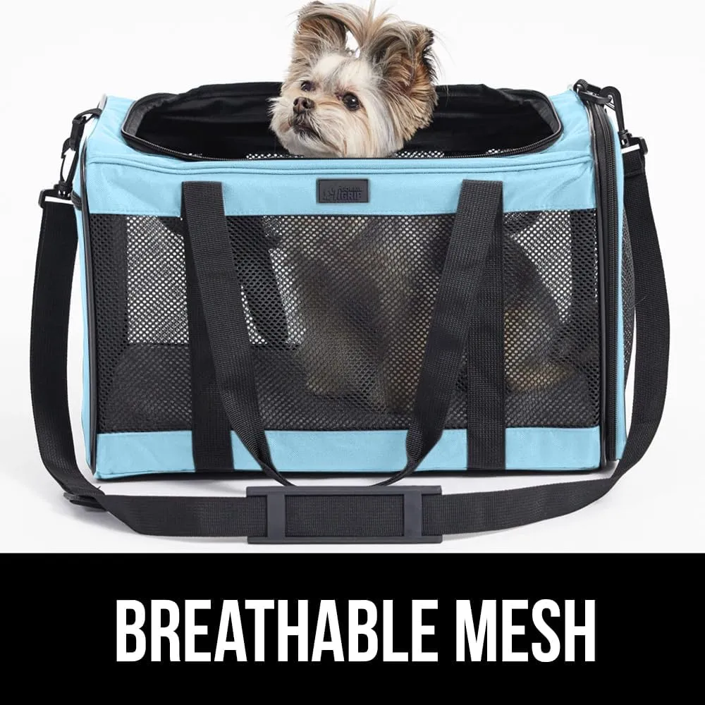 GORILLA GRIP Cat Carrier Travel Bag Up to 15 Lbs, Soft Collapsible Dog Carriers, Kennel for Small Animals, Top and Side Entry Breathable Mesh, Grip Feet Underside, Cozy Washable Waterproof Pad, Blue