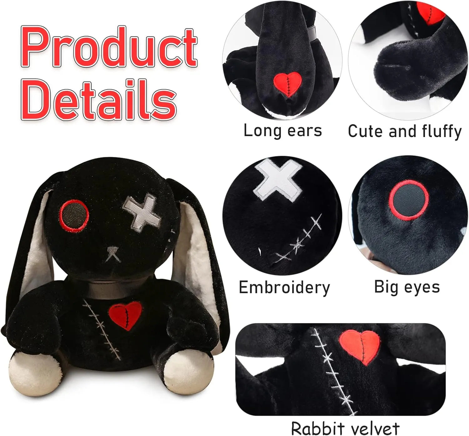 Goth Bunny Plush Rabbit Horror Plushies Easter Stuffed Animal Creepy Spooky Crazy Rabbit Plushie Toy