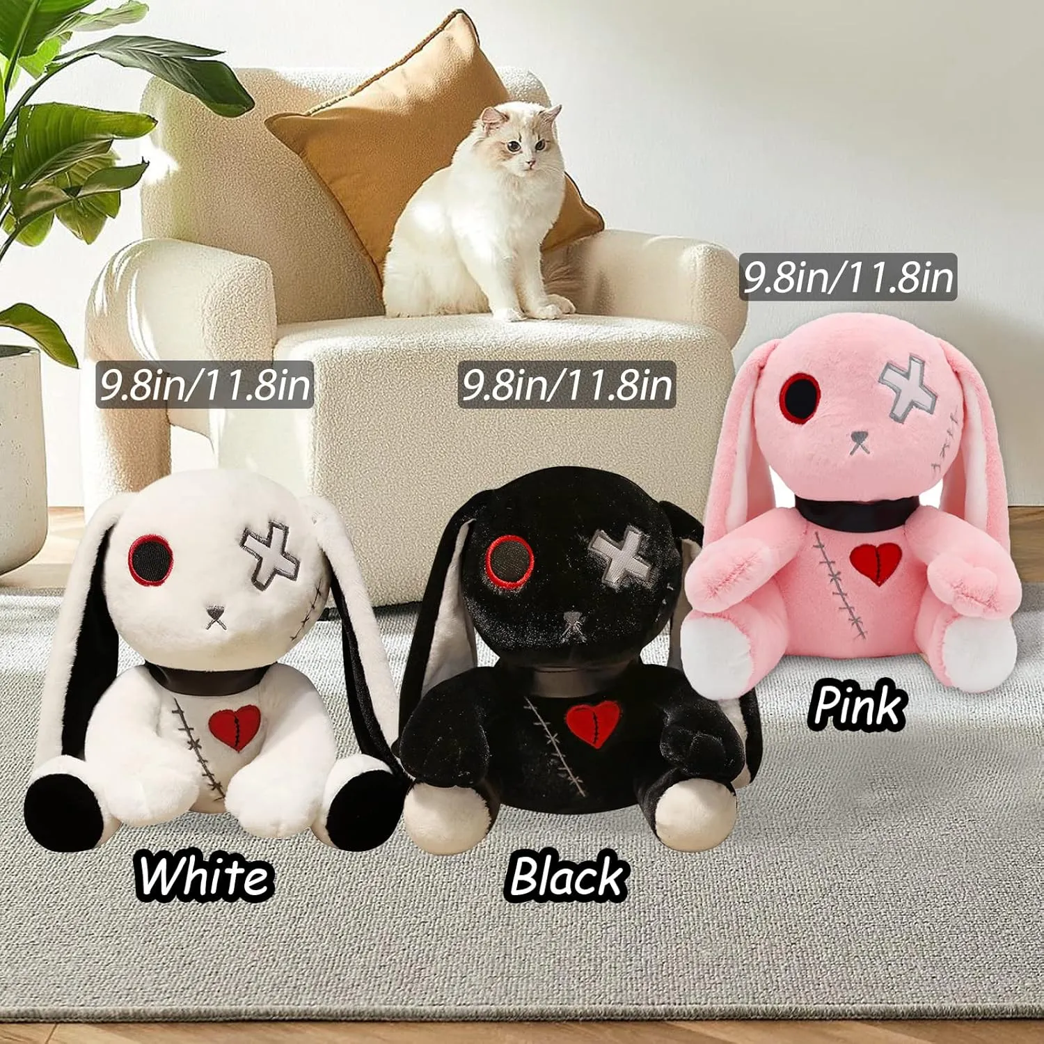 Goth Bunny Plush Rabbit Horror Plushies Easter Stuffed Animal Creepy Spooky Crazy Rabbit Plushie Toy