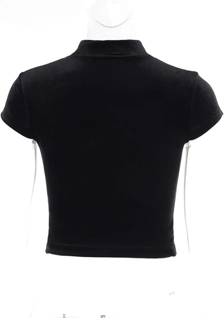 Gothic Crop Top for Women Goth Fairy Grunge Tank Tops Punk T-Shirt Streetwear Workout Tees Emo Blouse