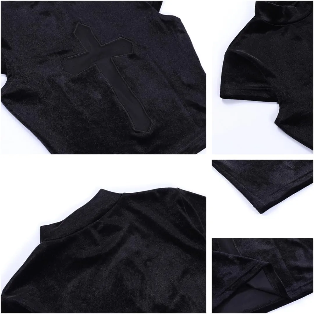 Gothic Crop Top for Women Goth Fairy Grunge Tank Tops Punk T-Shirt Streetwear Workout Tees Emo Blouse