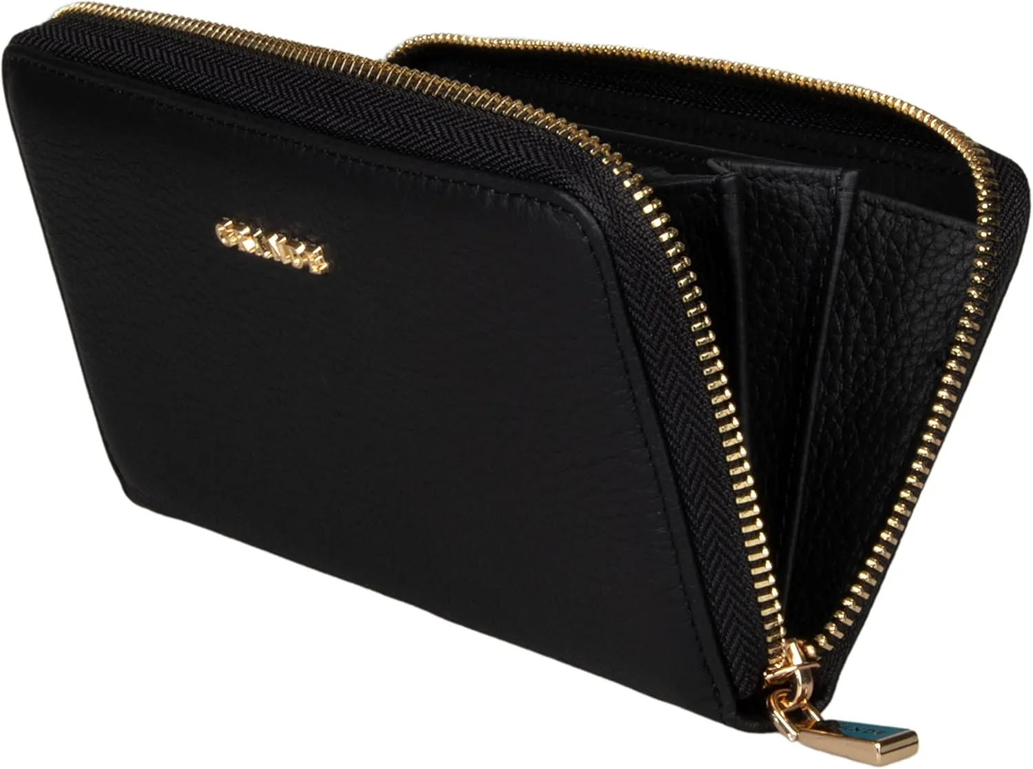 grande 2700 Genuine Leather Zip Around Continental Women Wallet Ladies Zippered Mini Purse - Black
