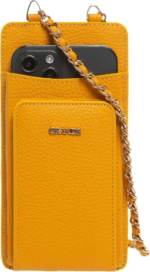 grande 2783 Genuine Leather Small Crossbody Cell Phone Bag for Women, Shoulder Wallet Chain Purse with Credit Card Slot (Yellow)