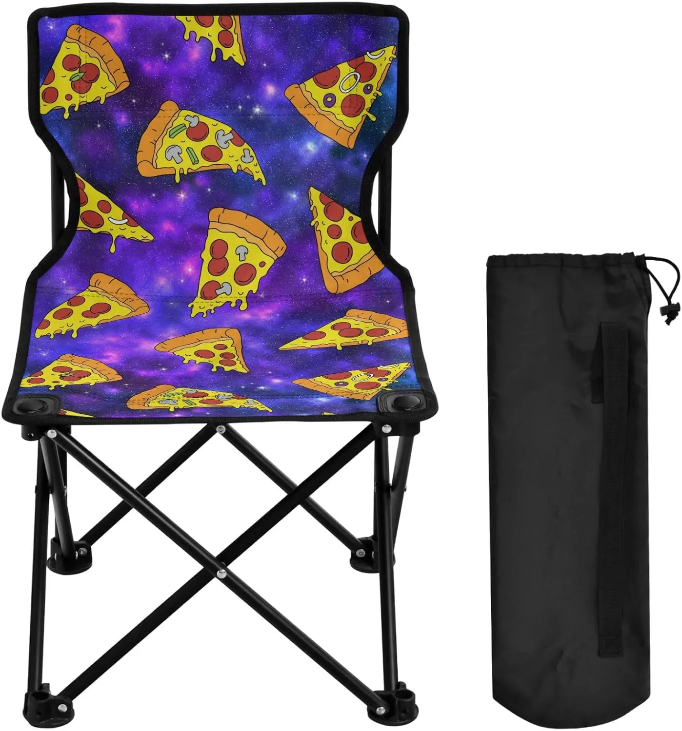 Gredecor Camping Chairs, Cool Space Doodle Pizza Portable Camping Chair with Storage Bag, Lightweight Foldable Chair for Outside Camping, Hiking, Travel, Beach and Sports