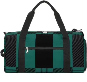 Green And Balck Buffalo Plaid Sports Gym Bag for Men Women Travel Duffel Bag with Shoulder Strap