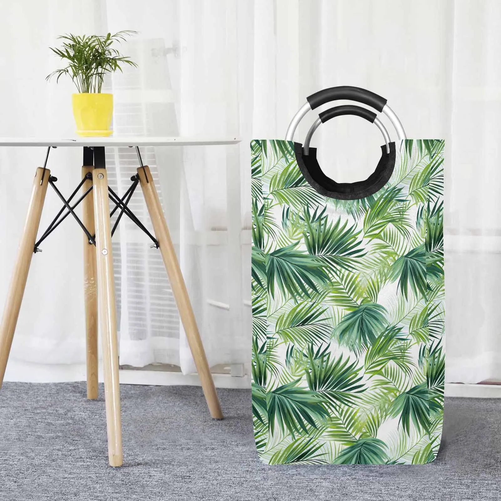 Green Palm Leaves  Square Laundry Basket