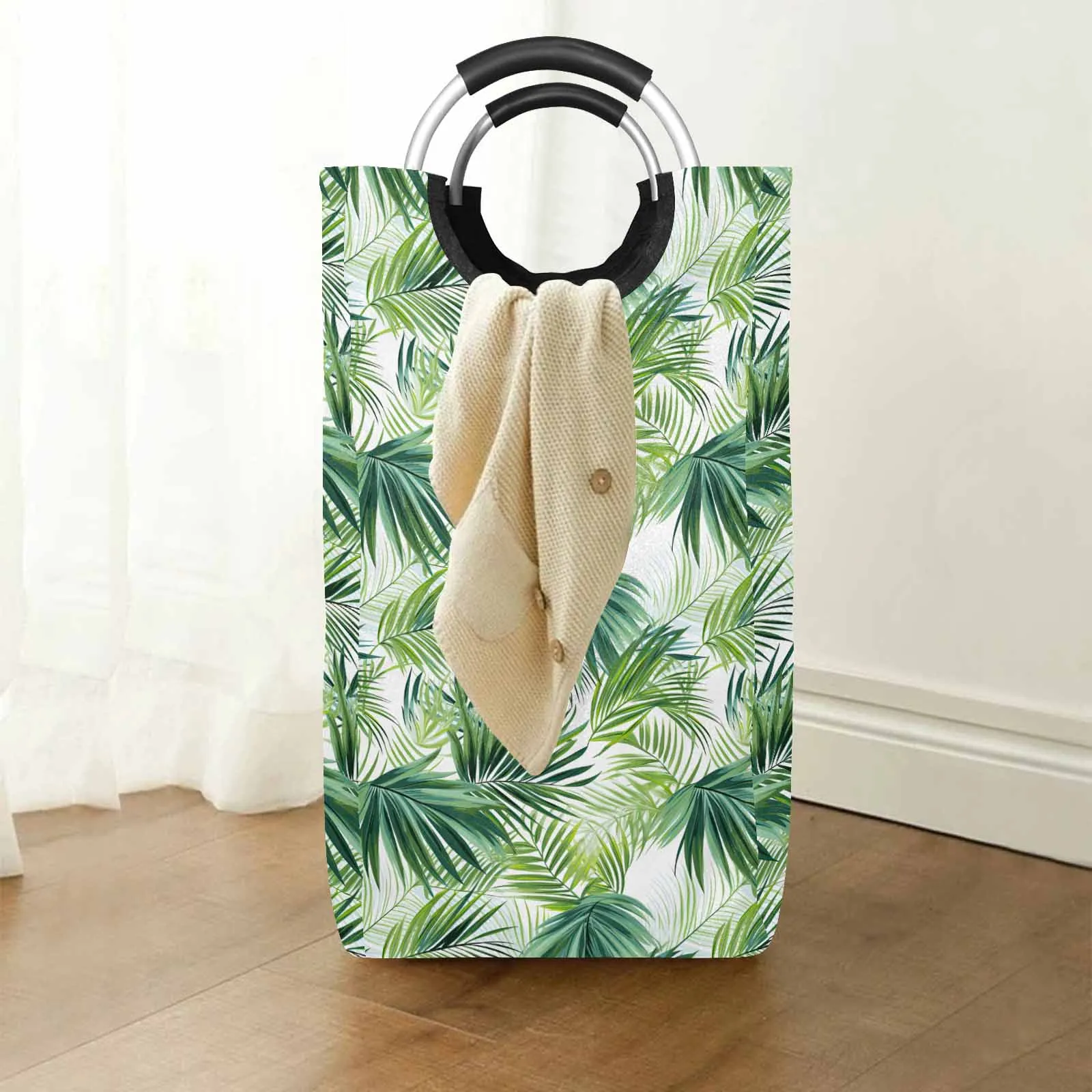 Green Palm Leaves  Square Laundry Basket