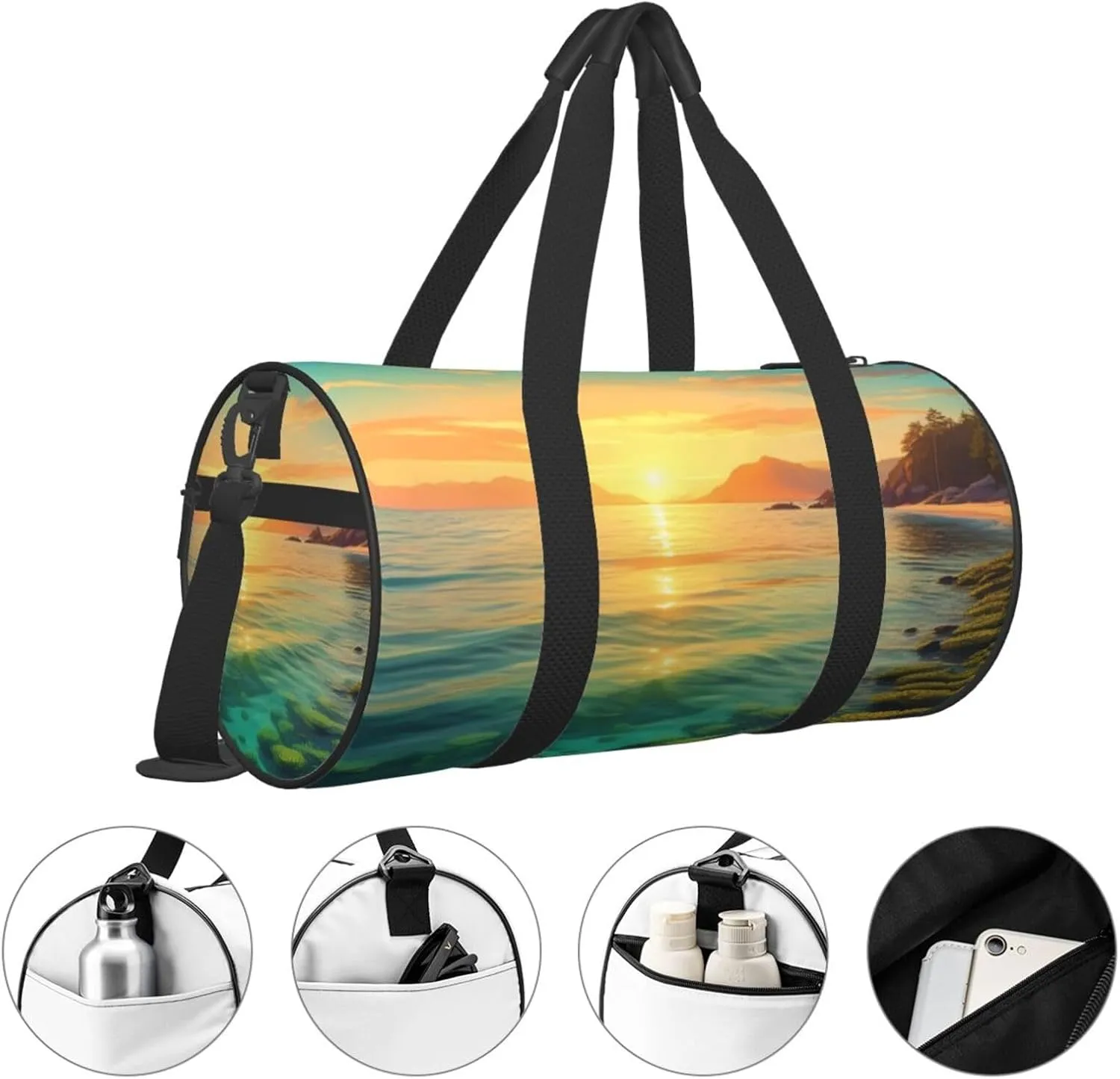 Green Sea Blue Seaweed Printed Travel Bag,Round Personal Item Storage bag,Foldie Duffel Bag for Traveling Vacation,Fitness,Sports