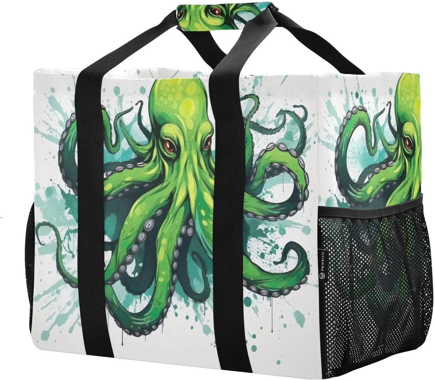 Green Splash Octopus Foldable Travel Duffel Bag for Men Women Waterproof Weekender Overnight Carry On Tote Bag with Comfortable Handle Personal Item Travel Bag for Sport Hospital Business Trips