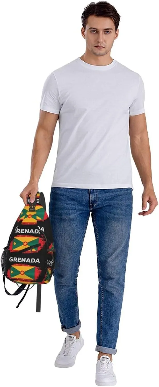 Grenada Flag Grenadian Proud Roots Crossbody Bag Cross Chest Bag Adjustable Sling Backpack Sports Gym Shoulder Bags Travel Cycling Daypack Diagonally Casual Rucksack
