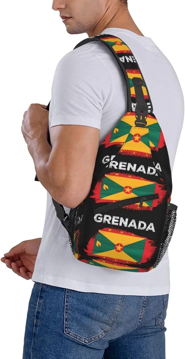 Grenada Flag Grenadian Proud Roots Crossbody Bag Cross Chest Bag Adjustable Sling Backpack Sports Gym Shoulder Bags Travel Cycling Daypack Diagonally Casual Rucksack