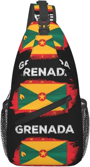 Grenada Flag Grenadian Proud Roots Crossbody Bag Cross Chest Bag Adjustable Sling Backpack Sports Gym Shoulder Bags Travel Cycling Daypack Diagonally Casual Rucksack