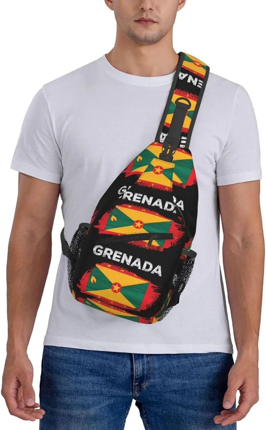 Grenada Flag Grenadian Proud Roots Crossbody Bag Cross Chest Bag Adjustable Sling Backpack Sports Gym Shoulder Bags Travel Cycling Daypack Diagonally Casual Rucksack