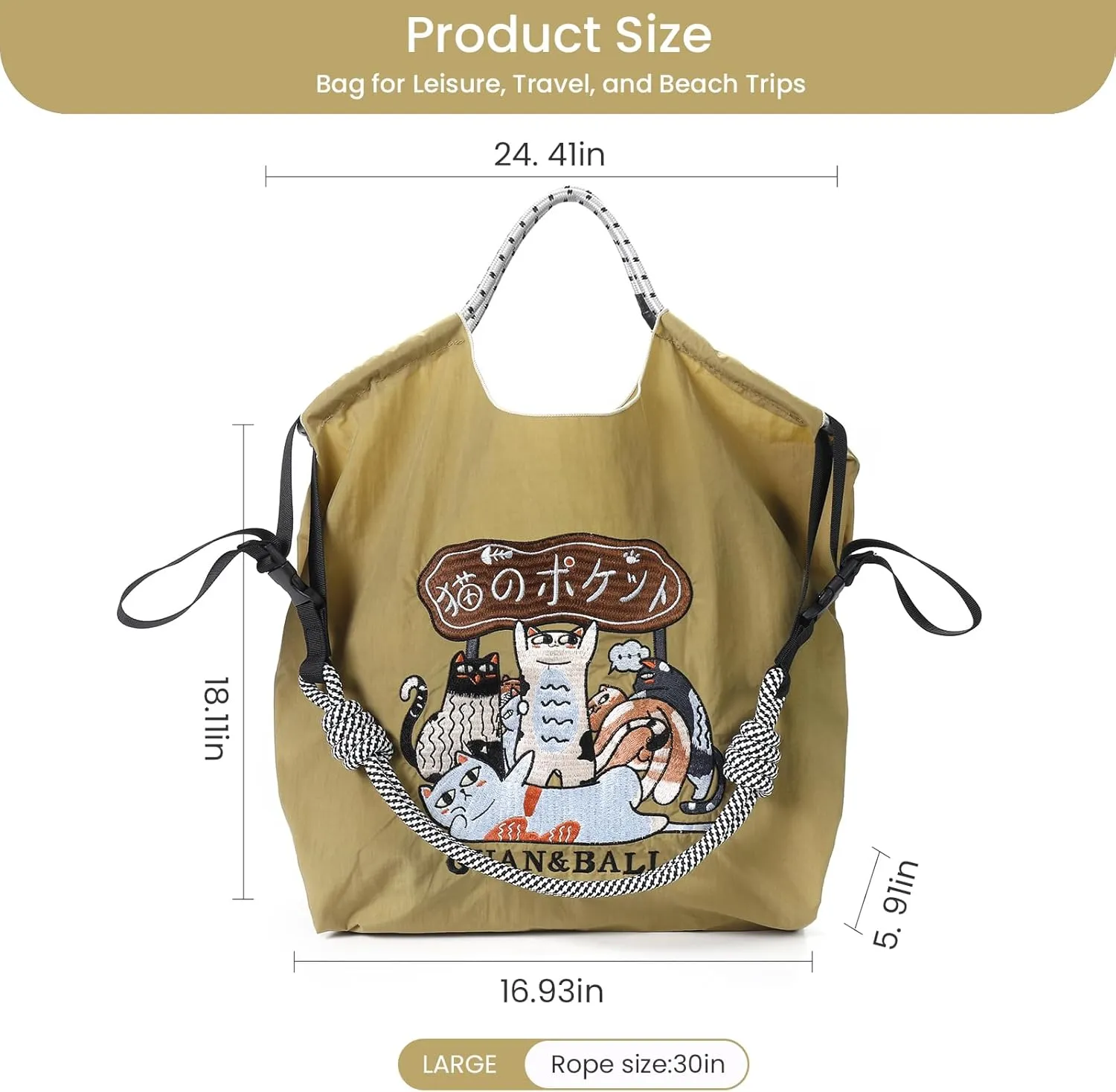 Guan&Ball The Lady Tote bag, waterproof nylon bag with lamb embroidery pattern, is the perfect companion for travel