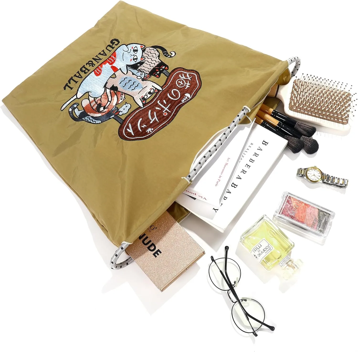 Guan&Ball The Lady Tote bag, waterproof nylon bag with lamb embroidery pattern, is the perfect companion for travel