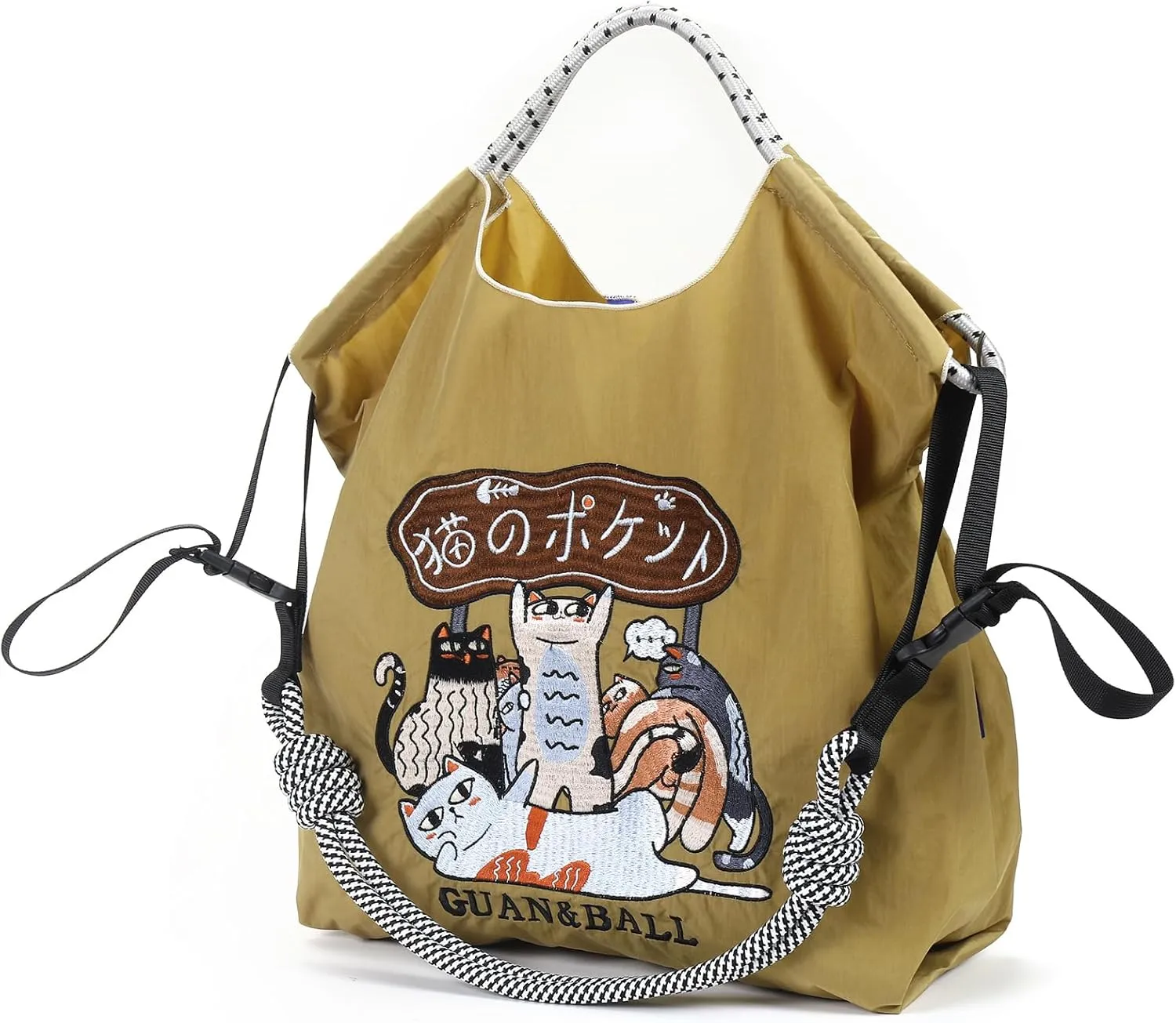 Guan&Ball The Lady Tote bag, waterproof nylon bag with lamb embroidery pattern, is the perfect companion for travel