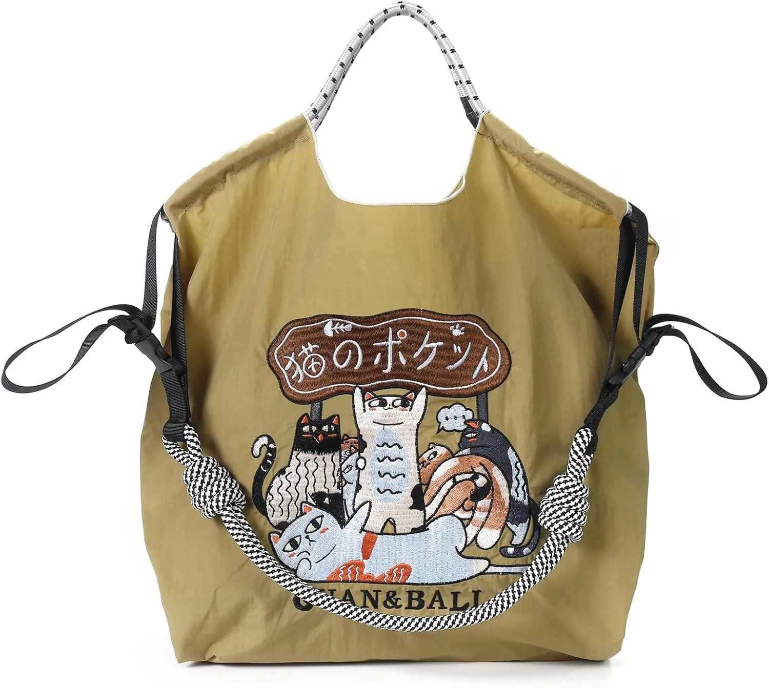Guan&Ball The Lady Tote bag, waterproof nylon bag with lamb embroidery pattern, is the perfect companion for travel