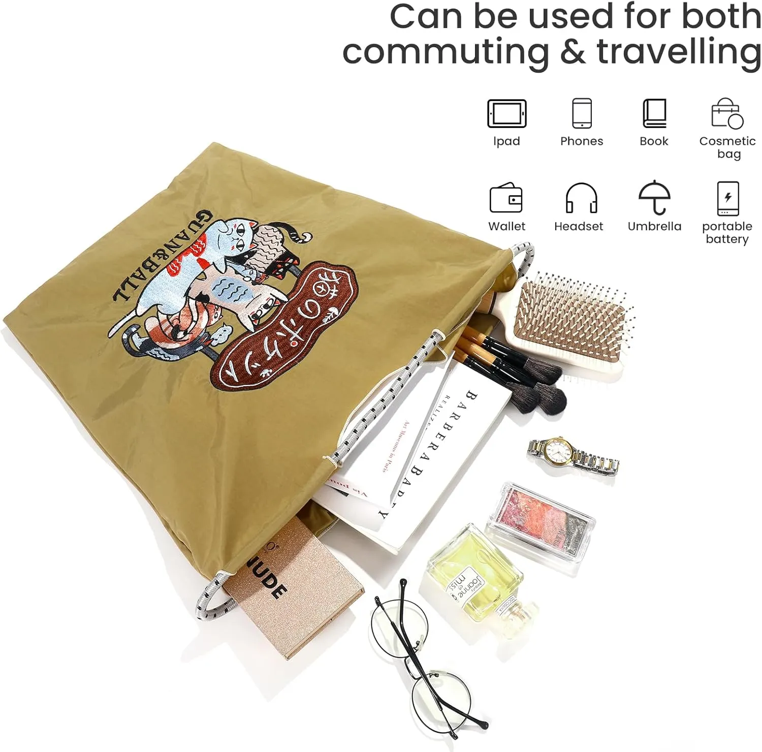 Guan&Ball The Lady Tote bag, waterproof nylon bag with lamb embroidery pattern, is the perfect companion for travel