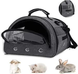 Guinea Pig Carrier, Small Pet Hamster Carrier Bag, Rabbit Bunny Travel Carrier Outdoor Handbag, Breathable Carrier for Small Animals with Water Bottle Holder & Removable Liner (Grey-Large)