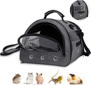 Guinea Pig Carrier, Small Pet Hamster Carrier Bag, Rabbit Bunny Travel Carrier Outdoor Handbag, Breathable Carrier for Small Animals with Water Bottle Holder & Removable Liner (Grey)