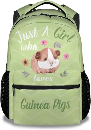 Guinea Pig Girls Backpack for School, 16 Inch Green Backpacks for Kids, Cute Lightweight Bookbag for Travel