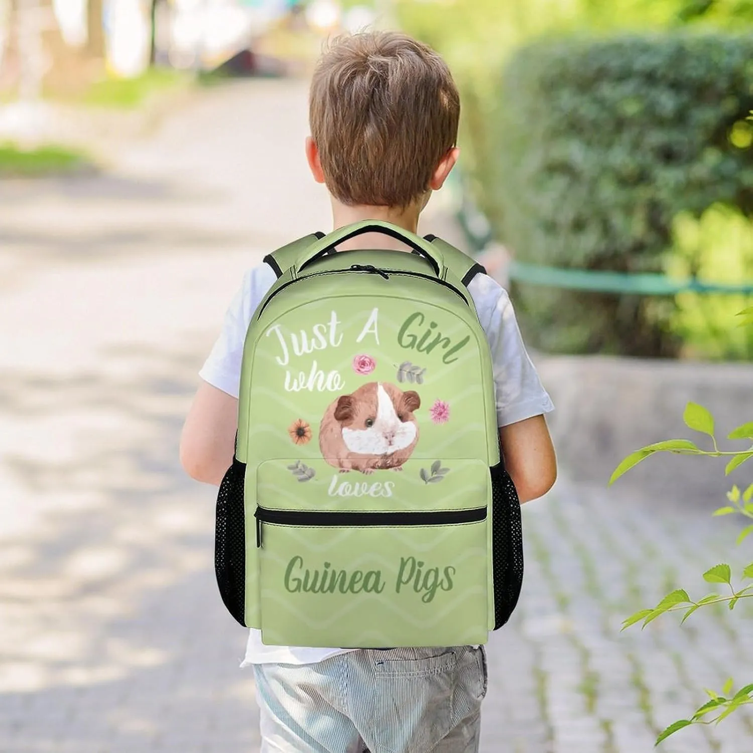 Guinea Pig Girls Backpack for School, 16 Inch Green Backpacks for Kids, Cute Lightweight Bookbag for Travel