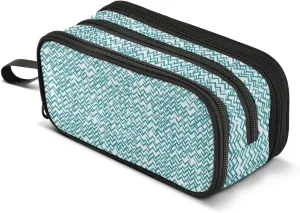GuoChe Funny Plaid Check Turquoise Nylon Zipper Pencil Bag Large Capacity Pencil Case For Teen Stationery for School Kids