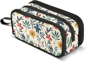 GuoChe Mexican Cinco De Mayo Flowers Colorful Nylon Pencil Bag Pen Case Large Capacity Pencil Case For Kids Stationery Organizer for College Boys