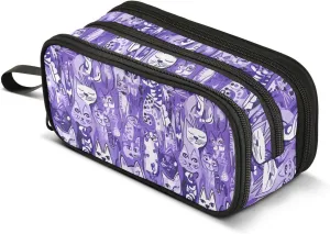 GuoChe Sweet Funny Cats Purple Nylon Pen Case Pencil Bag High Capacity Pencil Case For High School Stationery Organizer for Office Student