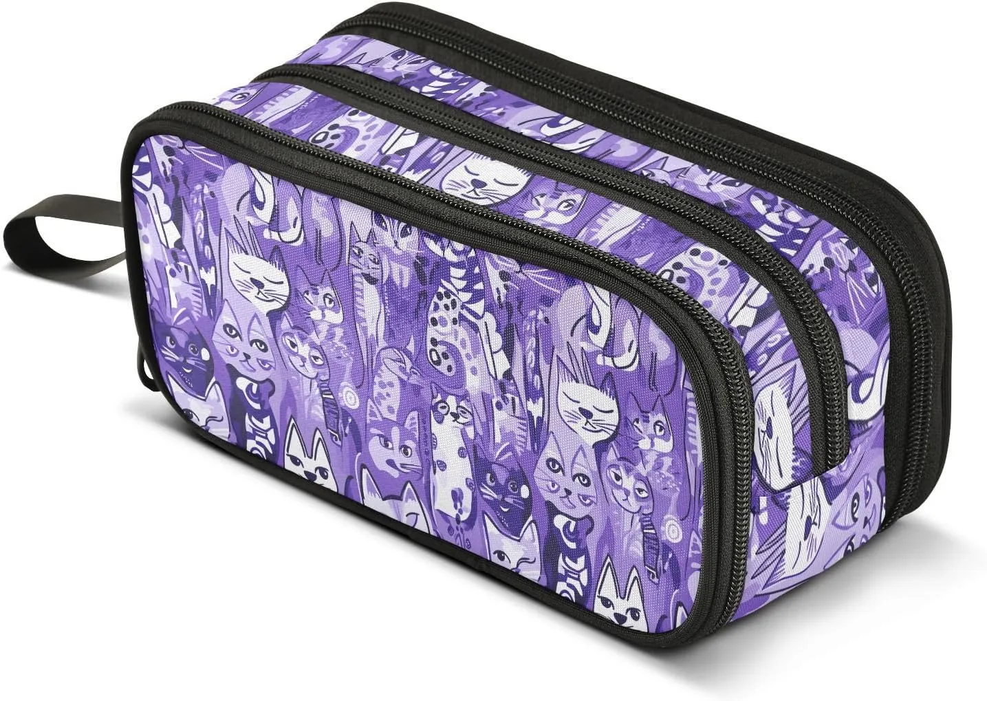 GuoChe Sweet Funny Cats Purple Nylon Pen Case Pencil Bag High Capacity Pencil Case For High School Stationery Organizer for Office Student