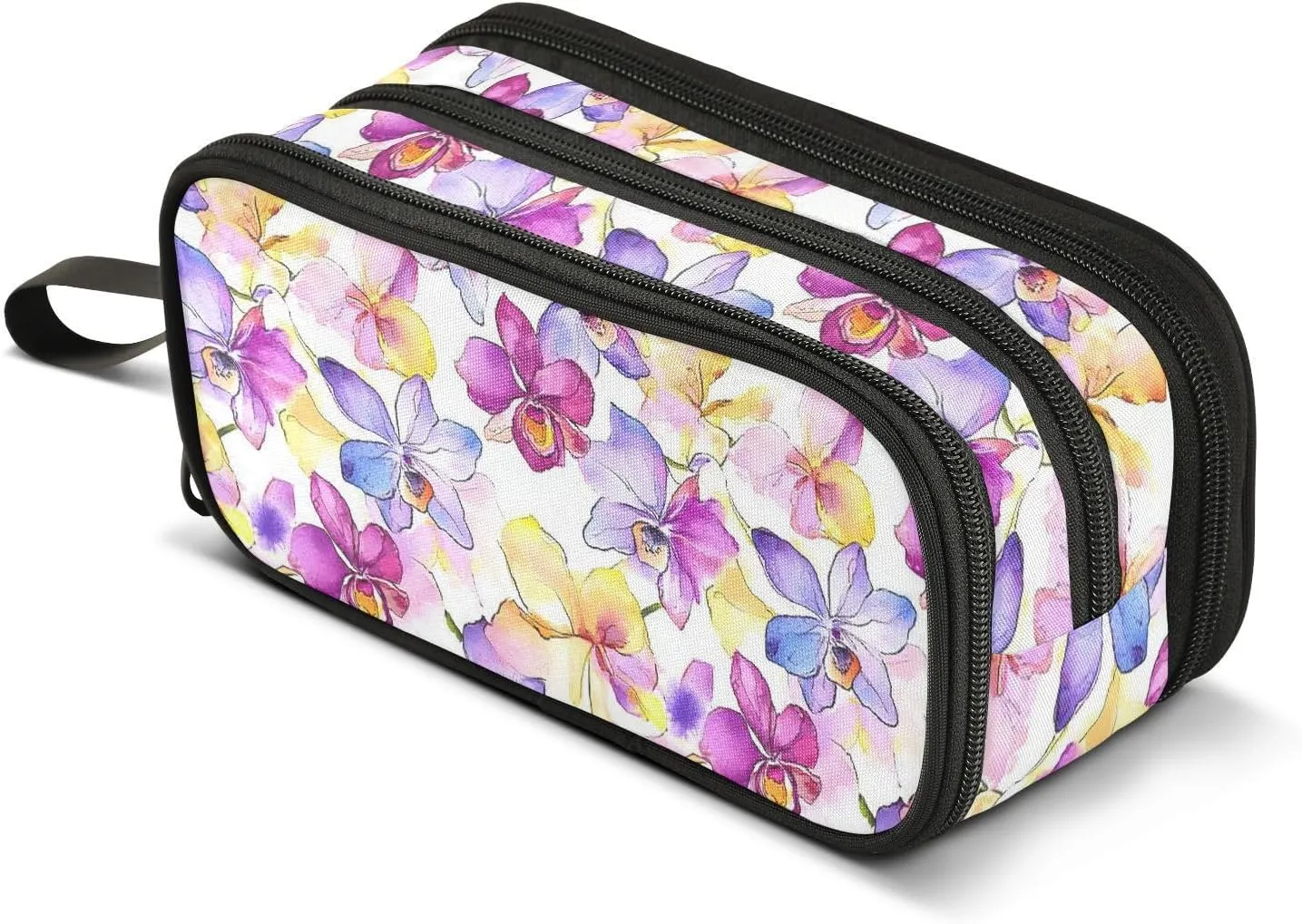 GuoChe Wildflower Orchid Flower Nylon Pencil Bags With Zipper Large Capacity Pencil Case With Compartments School Stationery for School Women