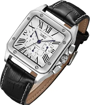 Gute Mens Watches, Mechanical Calendar Automatic Self-Winding Roman Numeral PU Leather Wrist Watch with Blue Hands