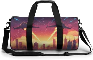Gym Bag 17in for Men Women, Waterproof Foldable Sports Organizer, Durable Workout Travel Duffle Bag, Futuristic Jet Battle-185