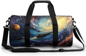 Gym Bag 17in for Men Women, Waterproof Foldable Sports Organizer, Durable Workout Travel Duffle Bag, Voyage through The Cosmos-94