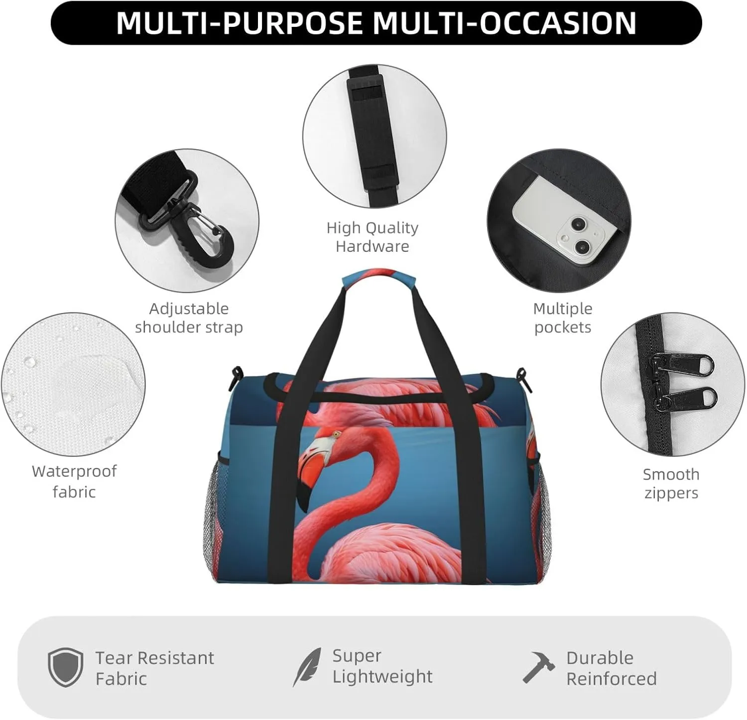 Gym Bag Animal Flamingo Duffel Bag for Men Women Travel Overnight Bag with Shoe Compartment Workout Bags