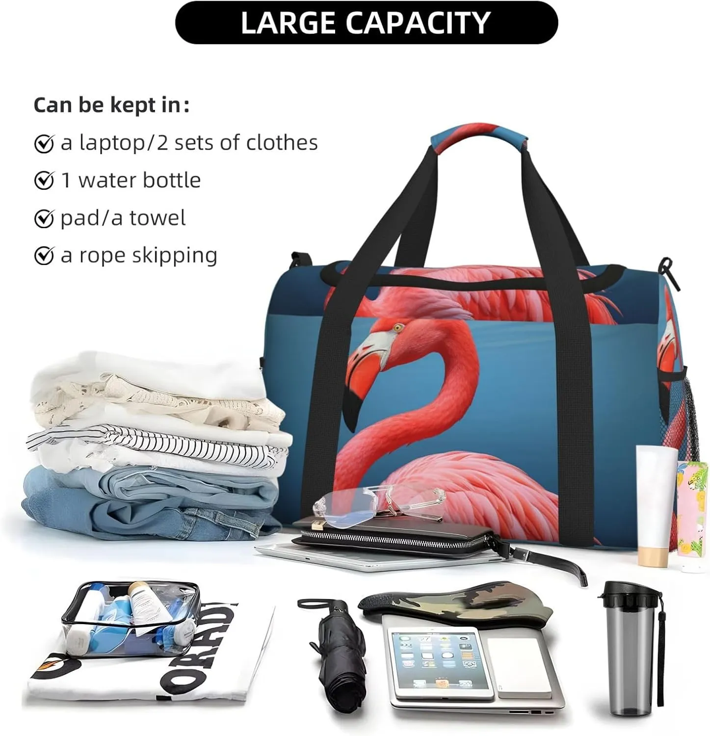 Gym Bag Animal Flamingo Duffel Bag for Men Women Travel Overnight Bag with Shoe Compartment Workout Bags