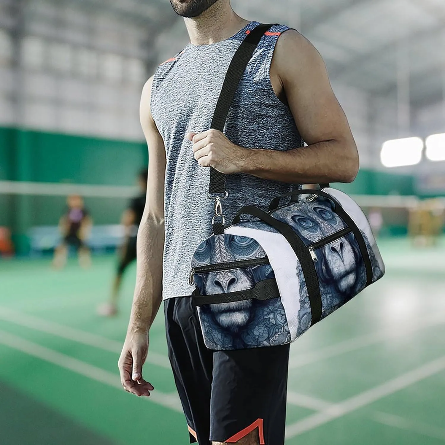 Gym Bag Blue Monkey Pattern Duffel Bag for Men Women Travel Overnight Bag with Shoe Compartment Workout Bags