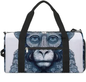 Gym Bag Blue Monkey Pattern Duffel Bag for Men Women Travel Overnight Bag with Shoe Compartment Workout Bags