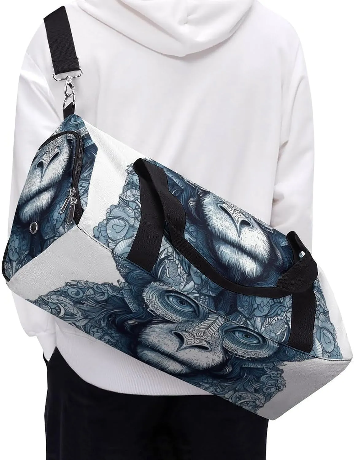Gym Bag Blue Monkey Pattern Duffel Bag for Men Women Travel Overnight Bag with Shoe Compartment Workout Bags
