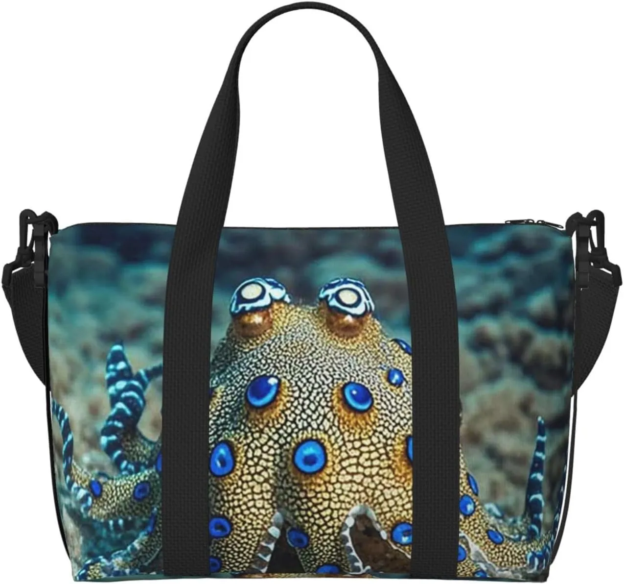 Gym Bag Blue Ringed Octopus5 Duffel Bag for Men Women Travel Overnight Bag with Shoe Compartment Workout Bags
