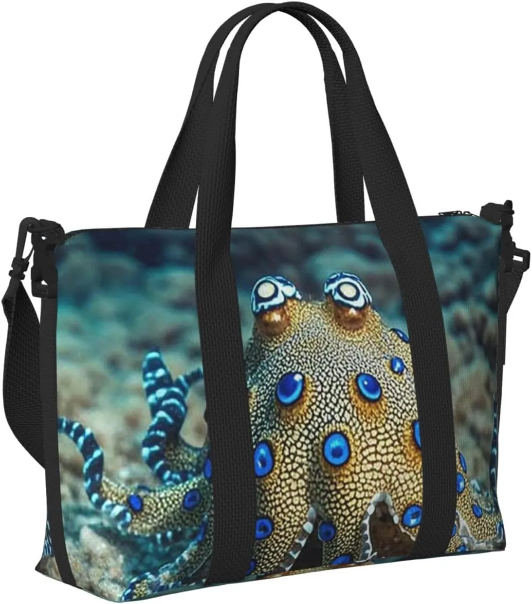 Gym Bag Blue Ringed Octopus5 Duffel Bag for Men Women Travel Overnight Bag with Shoe Compartment Workout Bags