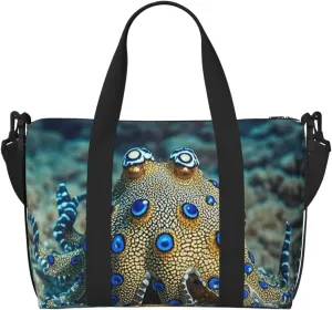 Gym Bag Blue Ringed Octopus5 Duffel Bag for Men Women Travel Overnight Bag with Shoe Compartment Workout Bags