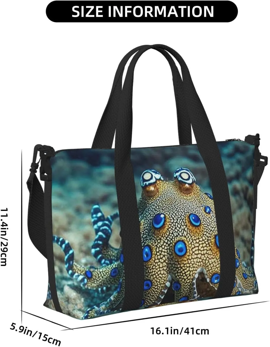 Gym Bag Blue Ringed Octopus5 Duffel Bag for Men Women Travel Overnight Bag with Shoe Compartment Workout Bags