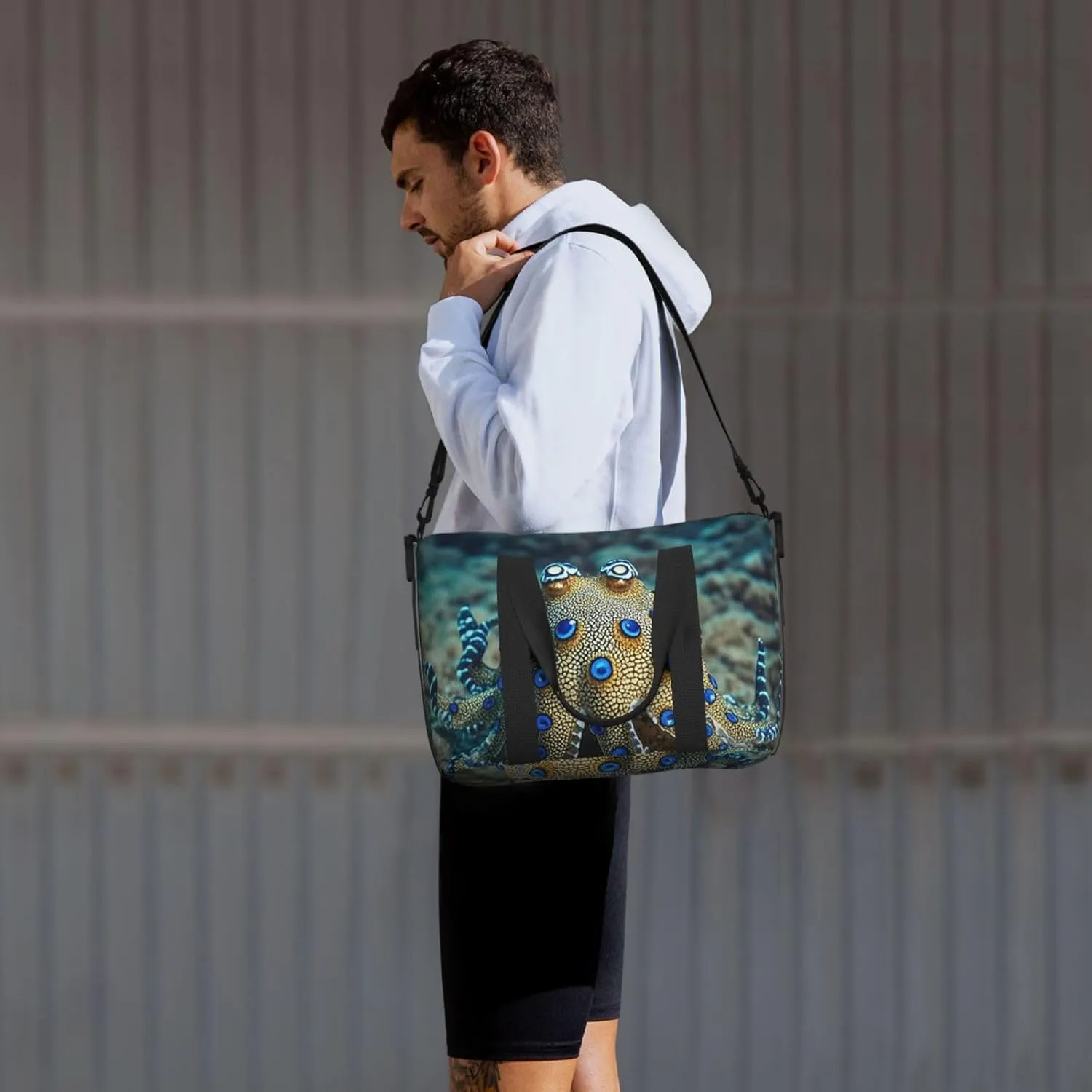 Gym Bag Blue Ringed Octopus5 Duffel Bag for Men Women Travel Overnight Bag with Shoe Compartment Workout Bags