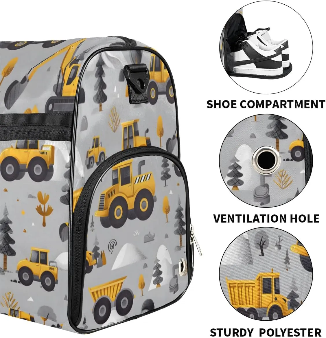Gym Bag for Adults Personalized Duffel Bag for Men Large luggage Bags for Women Gym Accessories for Men Women Engineering Vehicles Travel Duffel Bag