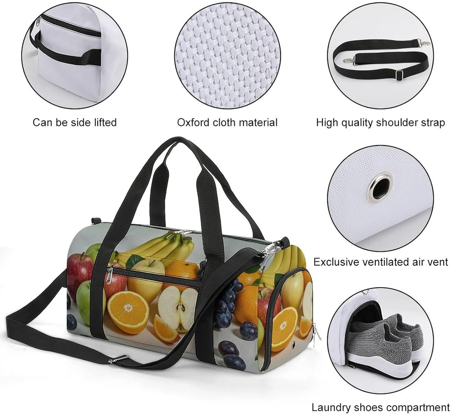 Gym Bag Fruits Duffel Bag for Men Women Travel Overnight Bag with Shoe Compartment Workout Bags